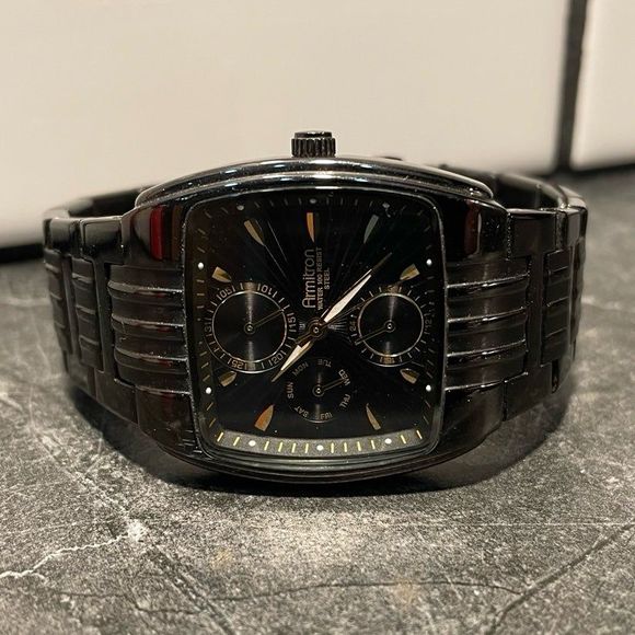Mens Black Steel Armitron Watch with Original Box - New Battery - Picture 1 of 6